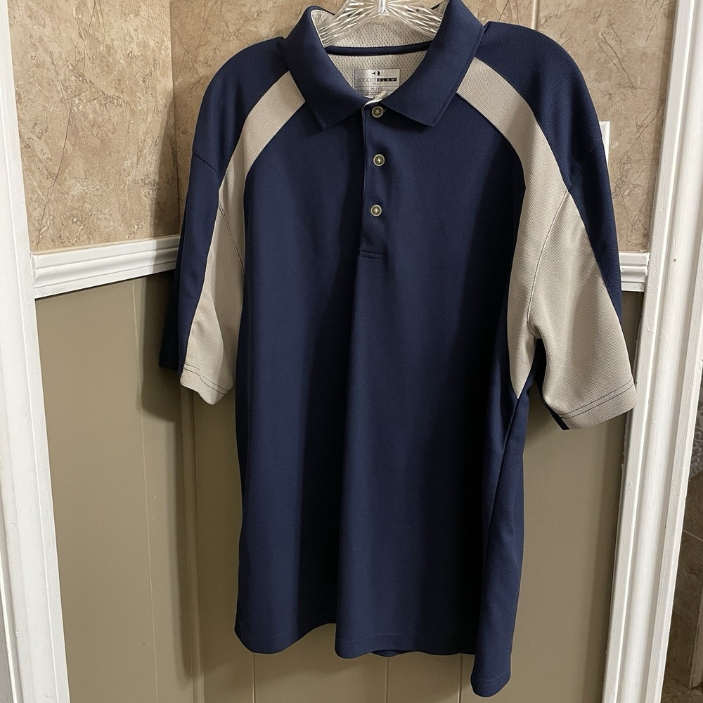 MEN'S GRAND SLAM SHORT SLEEVE‎ BLUE WITH TAN GOLF POLO SHIRT SIZE XL